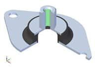 3D-ritning av undre vibrationsdämpare, visar intern design.