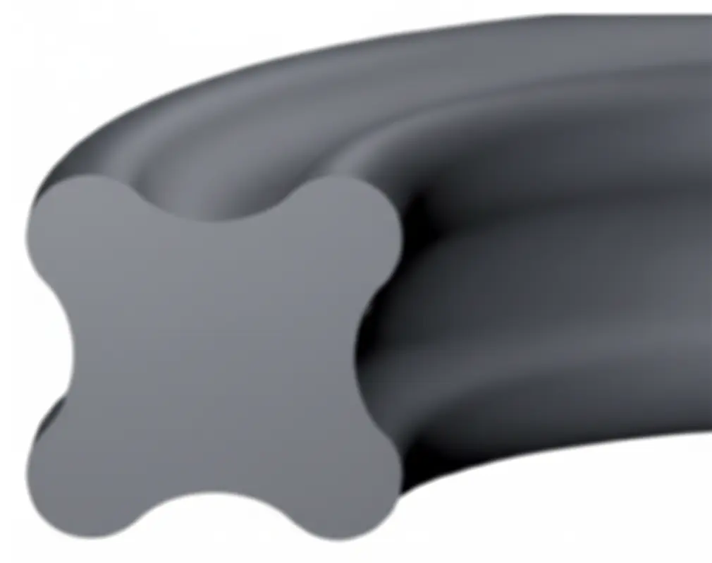 X-ring med en tydlig kryssprofil som visar de fyra tätningsläpparna i gummimaterial.